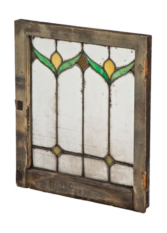 one of two matching interior residential antique american leaded art glass salvaged chicago bungalow windows with intact glass and structurally sound sash frame