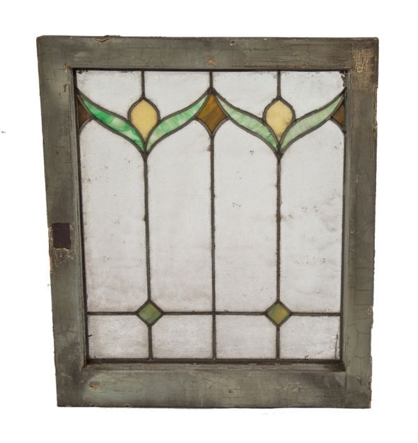 one of two matching interior residential antique american leaded art glass salvaged chicago bungalow windows with intact glass and structurally sound sash frame