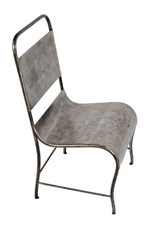 refinished c. 1920's original and intact low-lying pressed and formed sheet iron "davis" american medical stationary hospital chair with tubular-shaped legs 