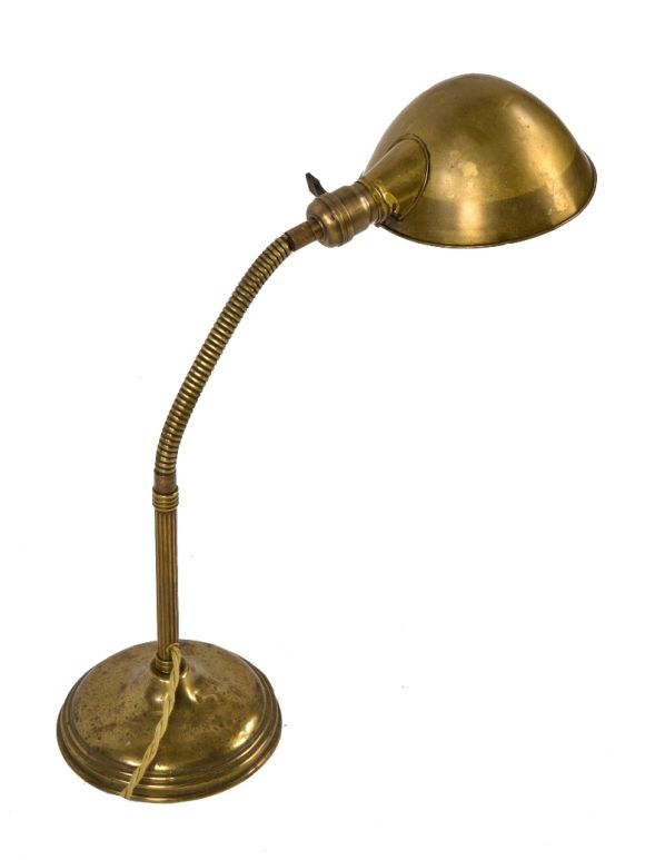 Skinne mineral Egen early 20th century antique american industrial nicely aged yellow brass  adjustable gooseneck table or desk lamp