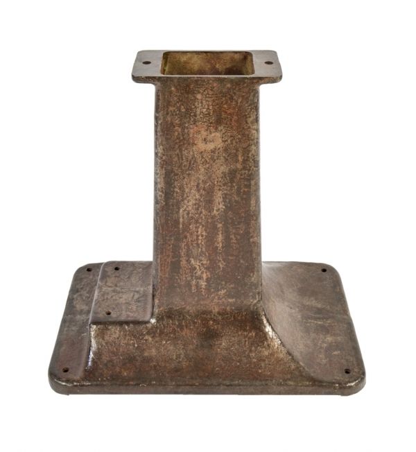 early 20th century antique american industrial brushed metal oversized cast iron factory machine base with outswept or flared base for added stability 