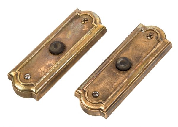 two matching original and fully functional c. 1920's salvaged chicago commercial building cast bronze single flush mount lobby wall push-button elevator cab call backplates 