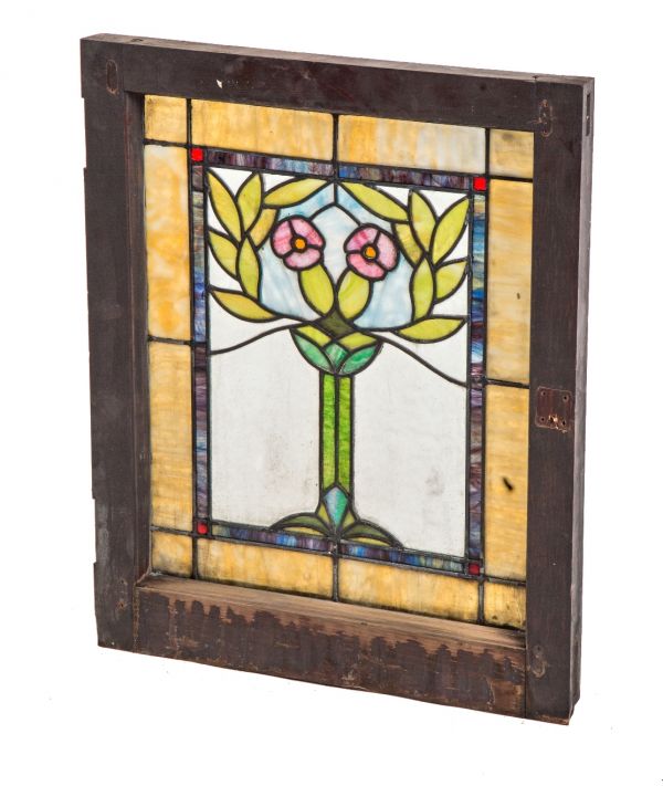 original early 20th century single completely intact salvaged chicago architectural residential bungalow stained glass window with richly colored variegated glass