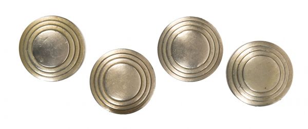 lot of four matching original nickel plated machine age art deco cast bronze chicago board of trade interior trading room office door handles with concentric rings 