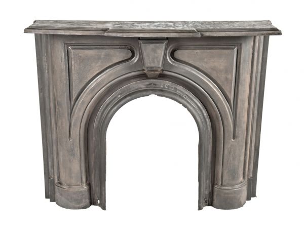 hard to find refinished 1870's interior residential salvaged chicago architectural cast iron fireplace mantel with brushed metal finish sealed with a clear coat lacquer