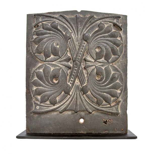original john wellborn-roots designed single-sided ornamental cast iron rookery building cast iron pilaster panel fragment with custom-built display stand 