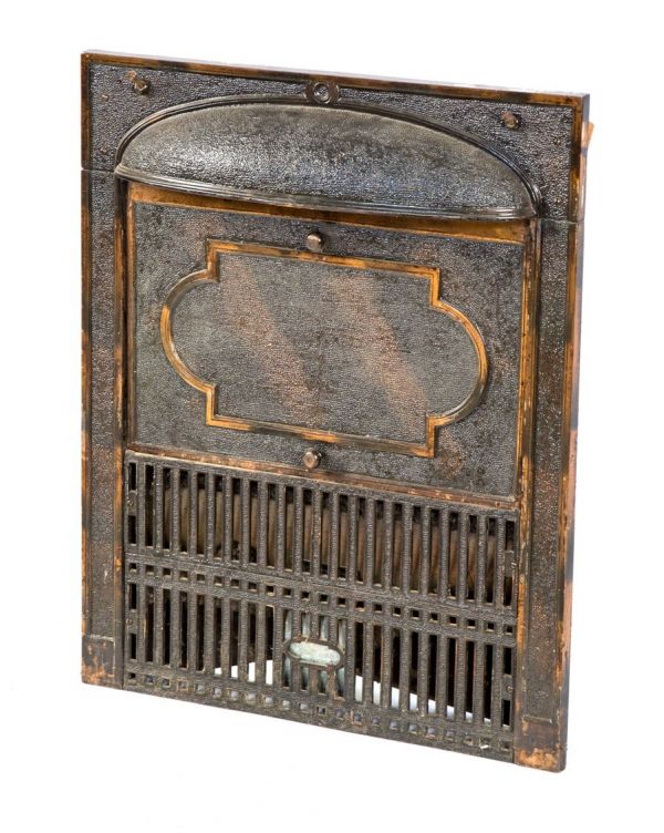 original and intact 19th century antique american architectural fireplace gas insert with matching removable summer cover and copper-plated finish 