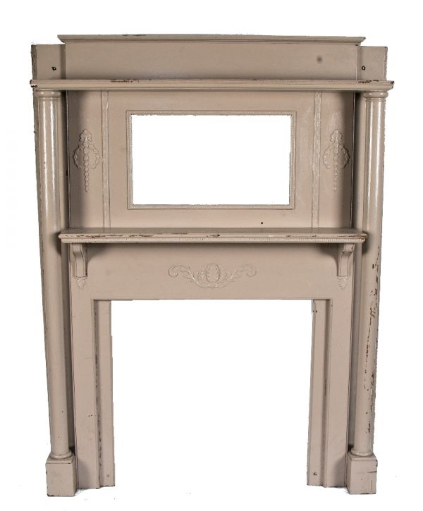 original full-sized 19th century antique american victorian era solid quartered oak wood fireplace mantel salvaged from a chicago two-flat undergoing demolition