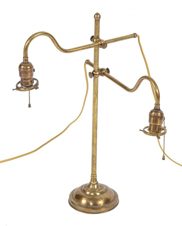 rare and highly sought after original early 20th century antique american industrial double-arm brass fully adjustable office desk lamp 