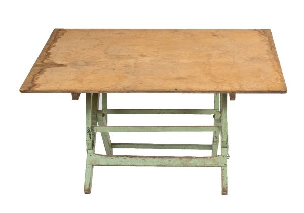 oversized vintage american industrial fully adjustable salvaged chicago draftsman drafting table or drawing board with collapsible base