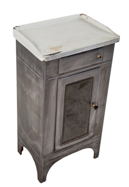 Chicago Hospital Cabinet, Antique End Table With Glass Doors