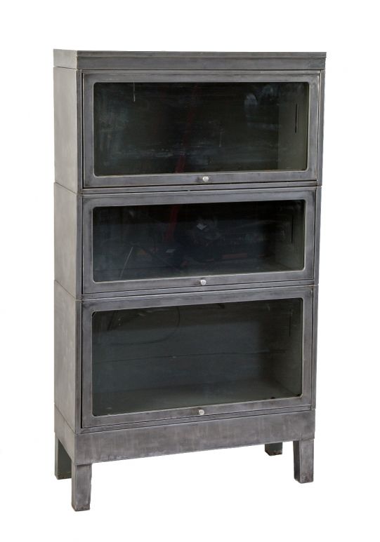 Brushed Metal Barrister Bookcase, Black Bookcase With Cabinet Doors