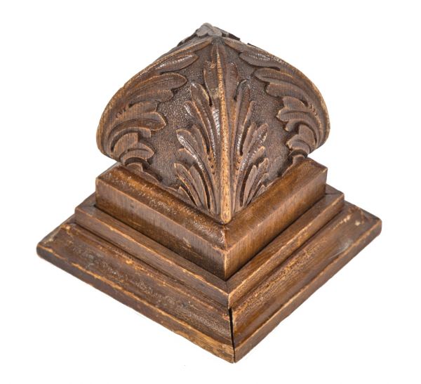 finely executed all original and intact hand-carved interior residential salvaged chicago solid oak wood four-sided staircase newel post finial 