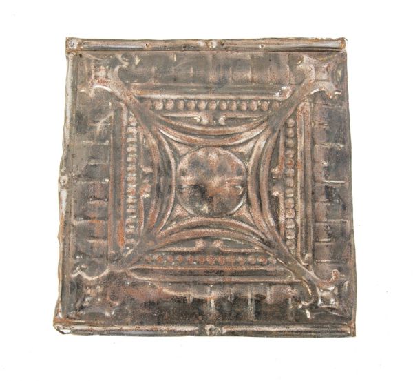 diminutive original single-sided stamped ornamental "sullivanesque" steel salvaged chicago tin ceiling panel with nicely aged surface patina 