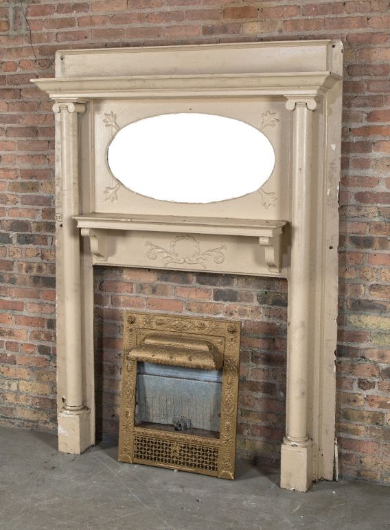 Full Mantel With Oval Shaped Beveled Mirror, Antique Fireplace Surrounds With Mirror