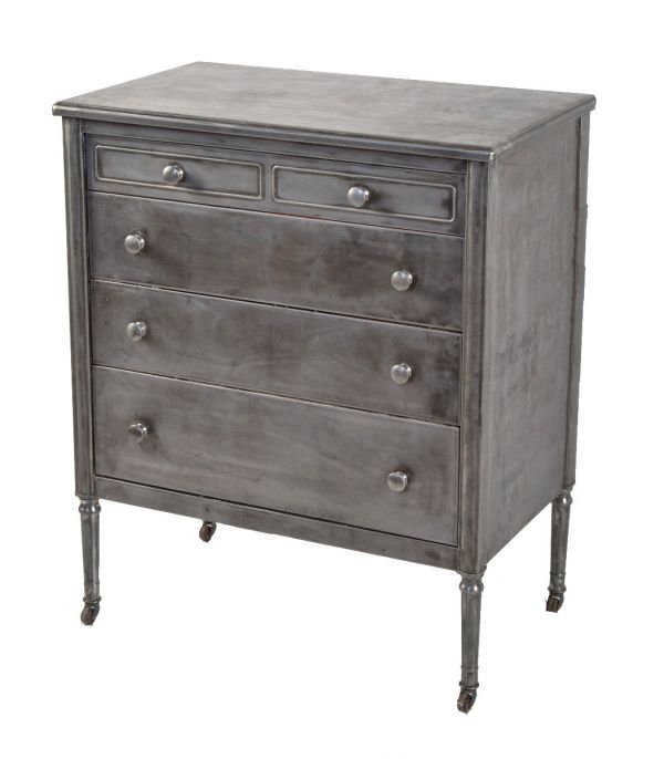 refinished american depression era brushed metal salvaged chicago pressed and folded steel simmons dresser