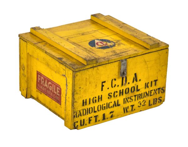 rare all original brightly colored salvaged chicago school 1958 civil defense crate for geiger counter storage