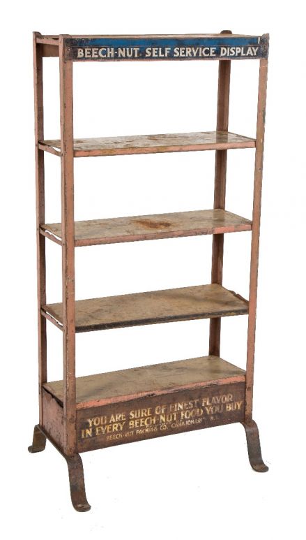 original weathered and worn salvaged chicago corner grocery store beech-nut food product display rack