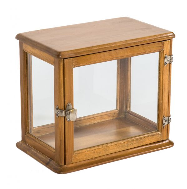 hard to find diminutive varnished wood salvaged chicago antique store counter display cabinet with nickel-plated hardware 