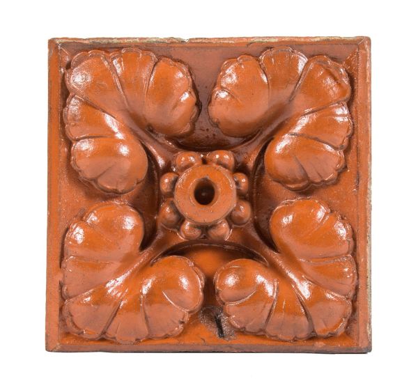 1880s original and intact salvaged chicago red slip glaze terra cotta block salvaged from an old pipe organ factory 