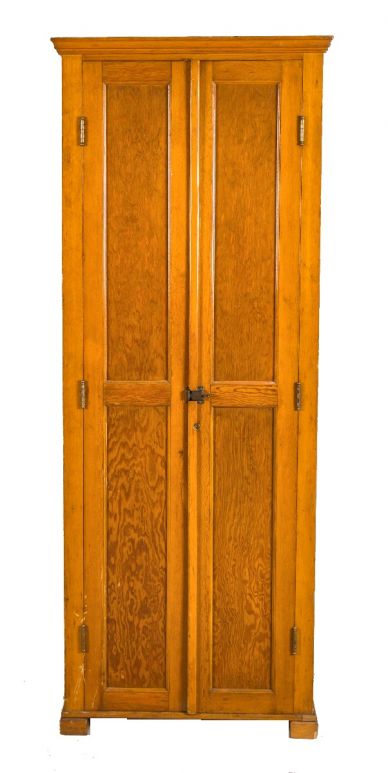 well-maintained early 20th century university of michigan laboratory varnished wood upright cabinet with intact hardware