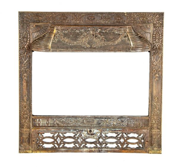 heavily ornamented original 19th century salvaged chicago residential cast iron fireplace insert fabricated by peerless