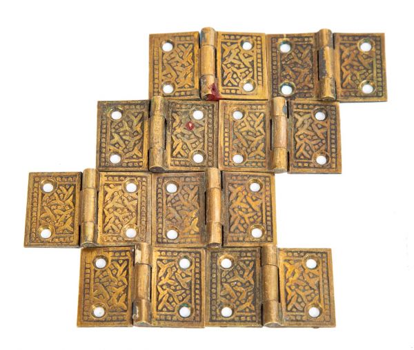 highly sought after cast bronze interior residential salvaged chicago anglo-japanese style "rice" pattern shutter hinges 