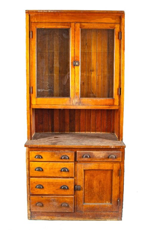 well-maintained early 20th century antique american salvaged chicago solid maple wood residential built-in cabinet 