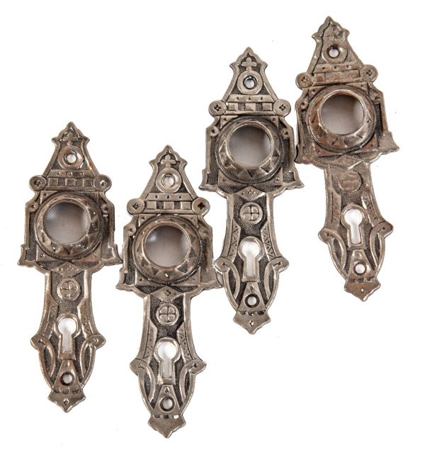 lot of matching hard to find 19th century refinished ornamental cast iron chicago hardware company doorknob backplates 