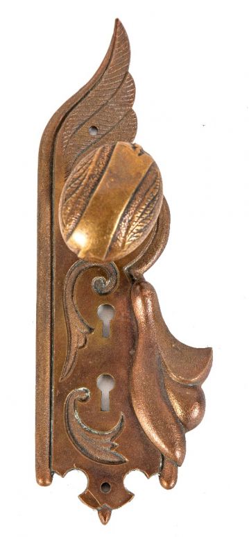 hard to find late 19th century antique american ornamental cast bronze doorknob and matching entrance door backplate