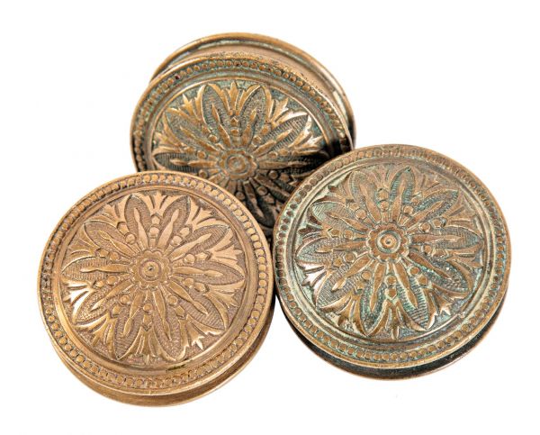 three matching ornamental cast bronze hopkins and dickinson drum-shaped radial pattern 19th century doorknobs