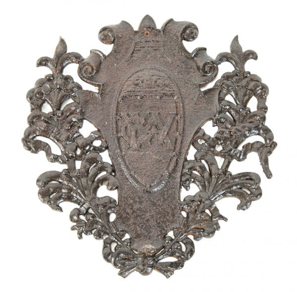 john m. van osdel ii-designed ornamental cast iron interior ywca building monogrammed elevator plaque 