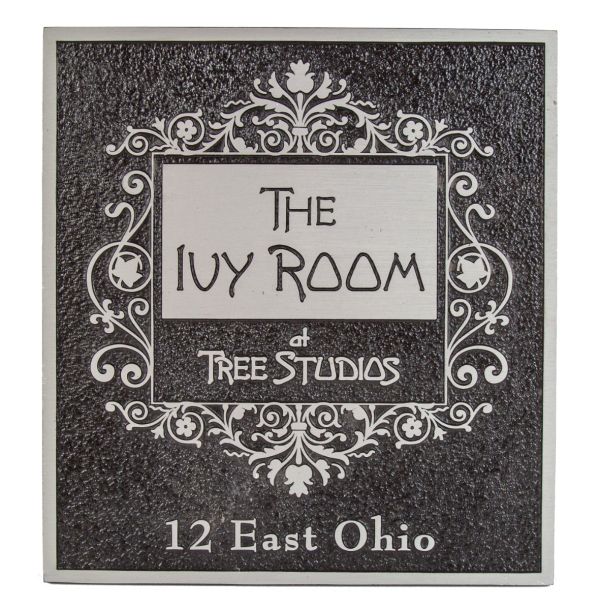 original wagner foundry "ivy room" single-sided cast aluminum wall plaque with black enameled inlay