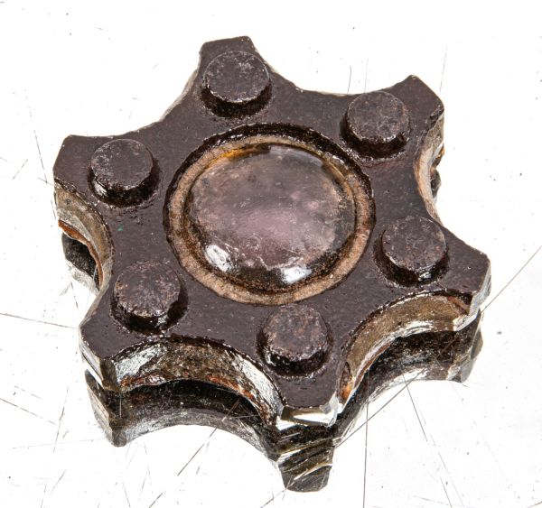 late 1870's american industrial city of chicago sidewalk cast iron vault lens panel fragment reconfigured into a paperweight or coaster