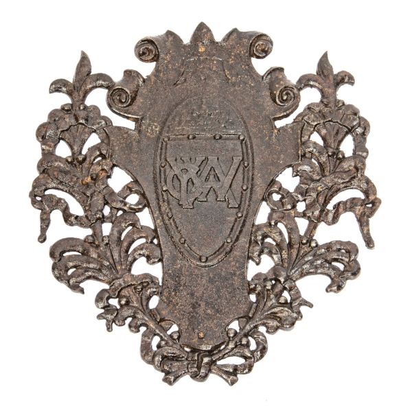 historically important 19th century ornamental cast iron interior ywca building monogrammed elevator plaque
