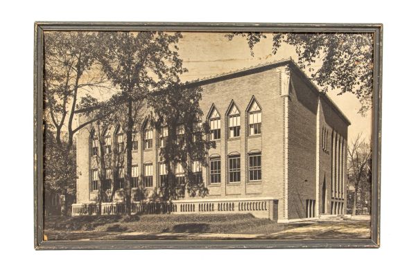rare 1933 oversized framed photographic print of barry byrne's st. francis xavier school with sculpture by alfonso iannelli