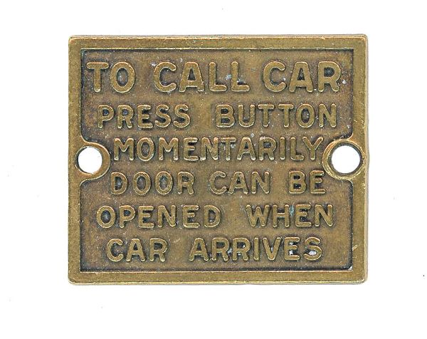 original 1920s diminutive cast brass single-sided wrigley building freight elevator informational plaque 