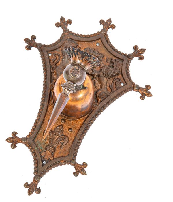 original 1893 custom-designed columbus building interior lobby wall sconce backplate with copper-plated finish 