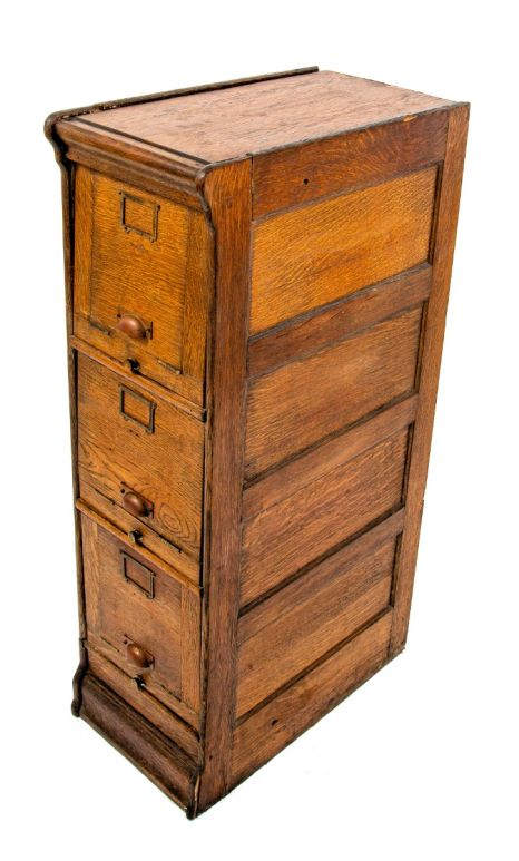 late 19th or early 20th century original freestanding quartered oak wood sectional filling cabinet with dropw-down doors