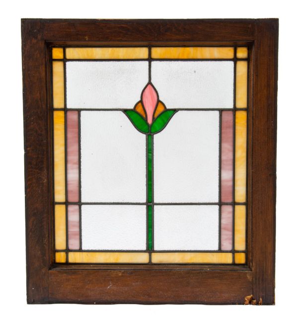 original foster and munger-designed salvaged chicago 1920s bungalow stained glass window with centrally located flower