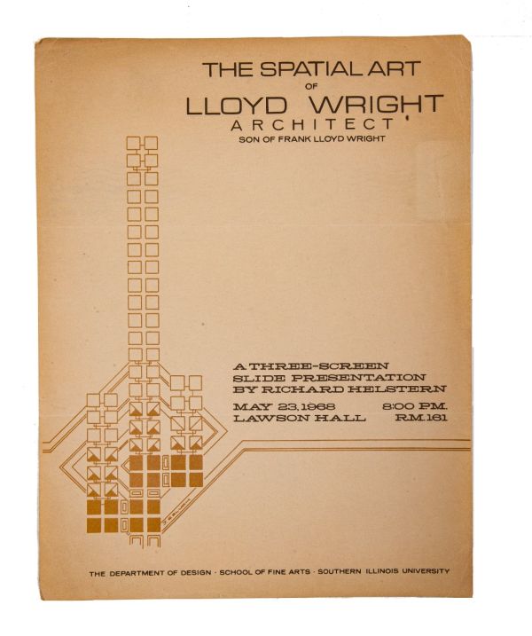 original 1968 "spatial art of lloyd wright" leaflet or annoucement held at austin hall, southern illinois university 