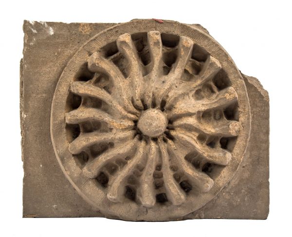 historically important 1891 schiller building or garrick theater exterior buff-colored terra cotta panel featuring a centrally located wheel motif with deep undercuts 