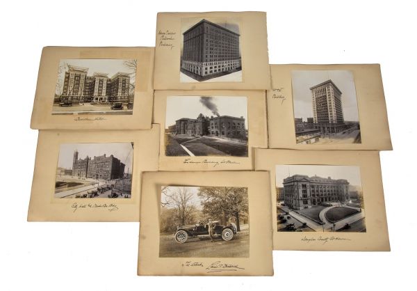 original signed 1917 mounted and notated gelatin silver prints of downtown omaha commercial buildings by notable news photographer louis r. bostwick