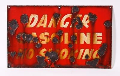 original and remarkably intact late 1930's worn and weathered antique american salvaged chicago vintage porcelain enameled "danger no smoking" sign