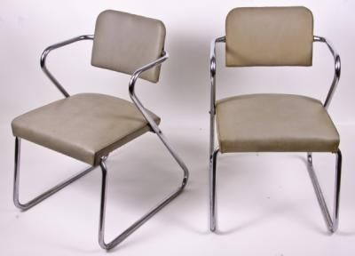 remarkably intact hospital lobby early chrome-plated tubular steel art deco style gilbert rohde lounge chair