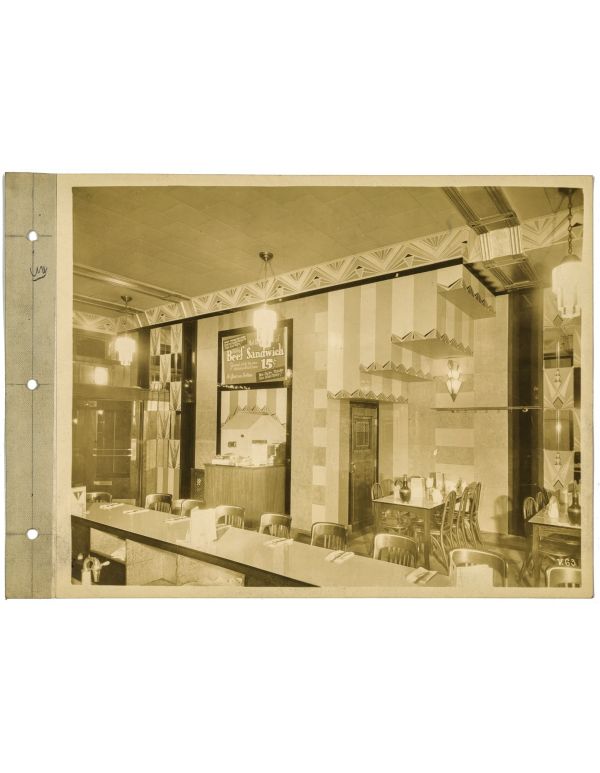 rare 1930s webster brothers linen-backed photographic image of the art deco style triangle resatuarant, located at 57 w. randolph street, chicago, il