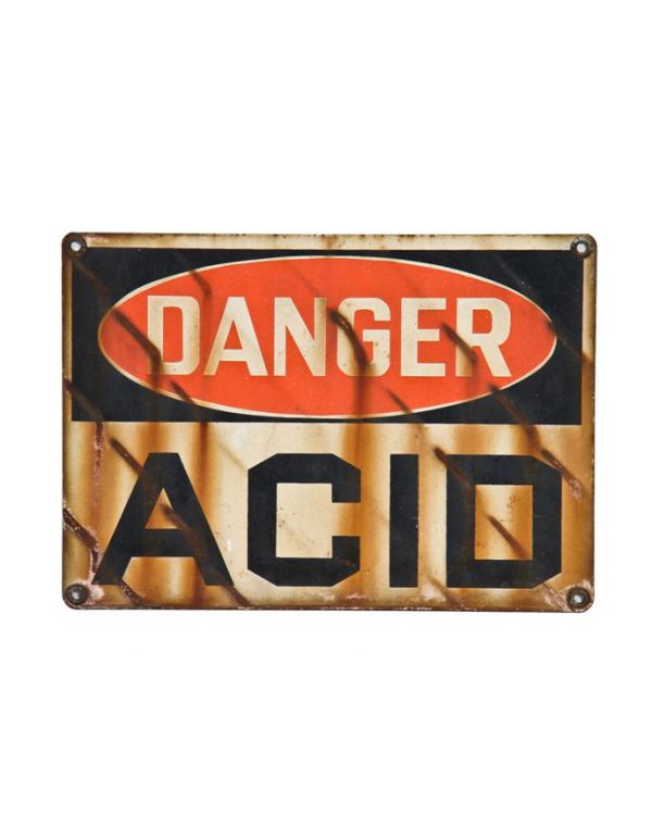 original and remarkably intact hard to find c. 1940's vintage industrial antique salvaged chicago single-sided porcelain enameled "acid" danger factory sign 