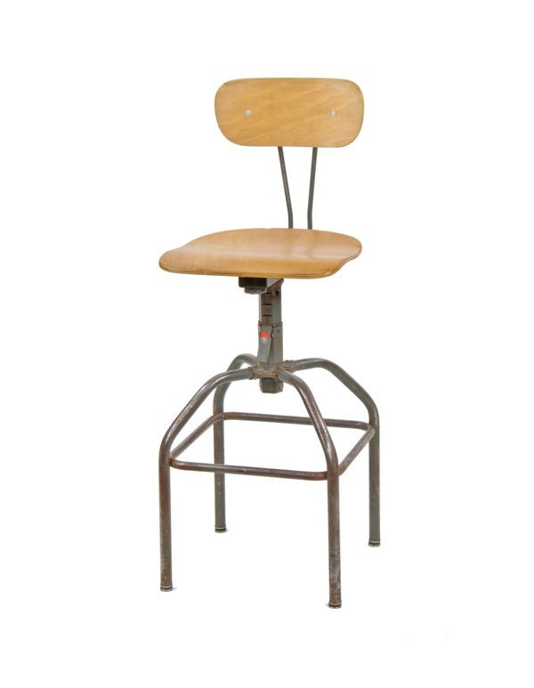 fully functional structurally sound adjustable height american industrial bent tubular steel four-legged machine shop stool