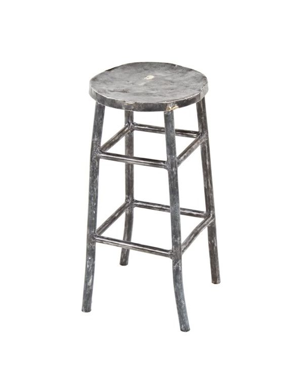 1920's custom-built welded joint tubular steel four-legged factory machinist stool with brushed metal finish 