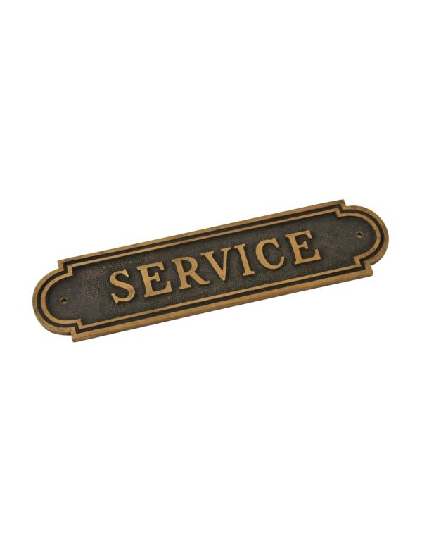 original and remarkably intact c 1920's flush mount single-sided antique american salvaged chicago interior noel bank building "service" cast bronze plaque with fine lettering